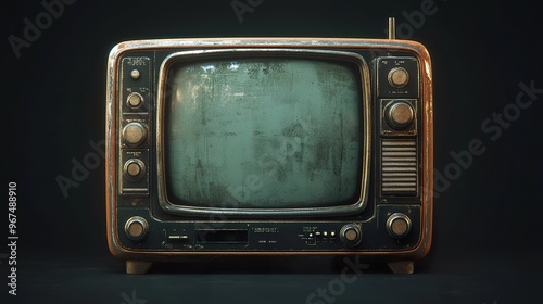 a vintage TV set with a curved screen metal knobs and retro styling isolated on a dark background