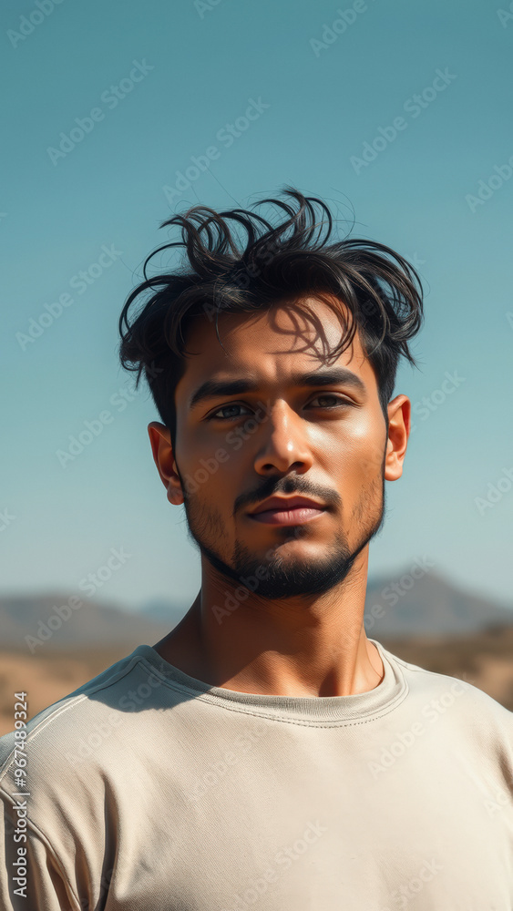 Man looking at the camera with a serious expression Man looking at the camera with a serious expression
