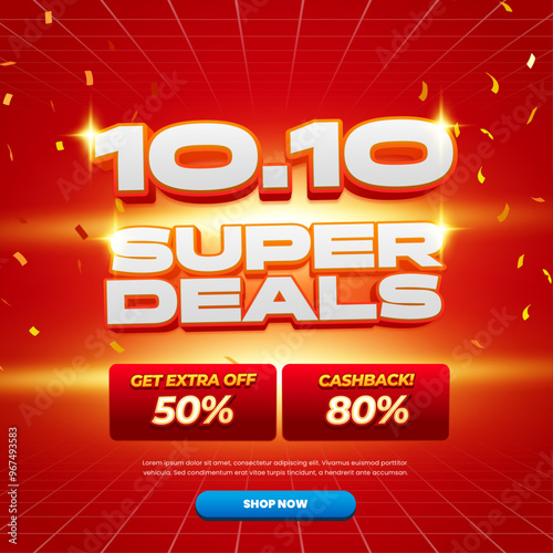 10 10 shopping day Sale discount deals vibrant Red gradient Editable text effect confetti dynamic banner