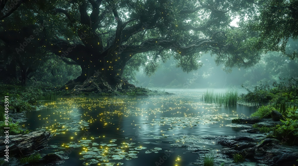 mystical swamp scene with bioluminescent flora twisted tree roots misty water surface fantasy game environment ethereal atmosphere mystical swamp scene with bioluminescent flora twisted tree roots misty water surface fantasy game environment ethereal atmosphere