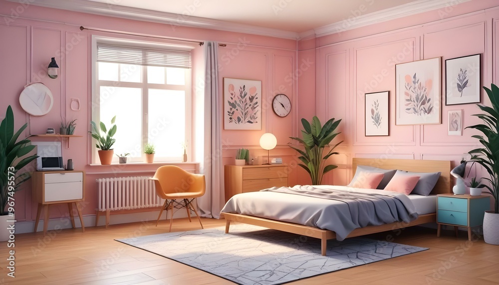 Fototapeta premium Photo interior modern design room 3d illustration;