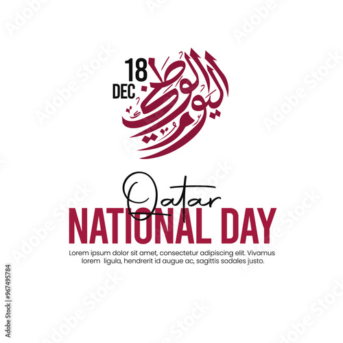 Qatar National Day celebration, Arabic translation: Qatar National Day, 18th December. Qatar National Day vector, Qatar celebration design.