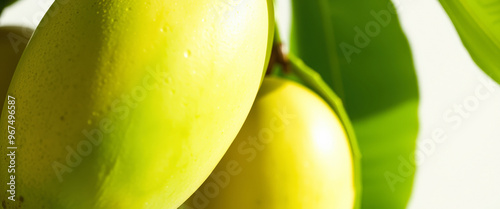 Close-up of a Yellow Fruit with Green Leaves photo