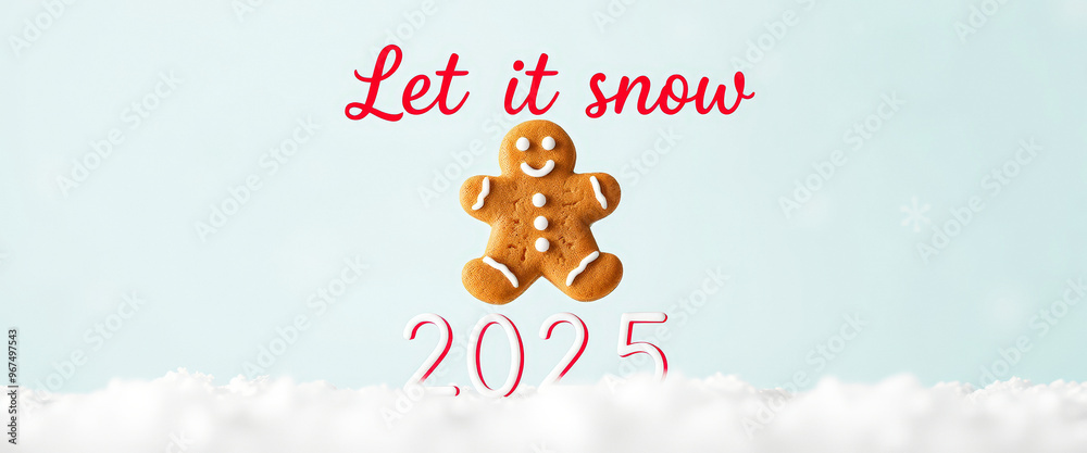 Naklejka premium Gingerbread Man Falling Into The Snow With 2025