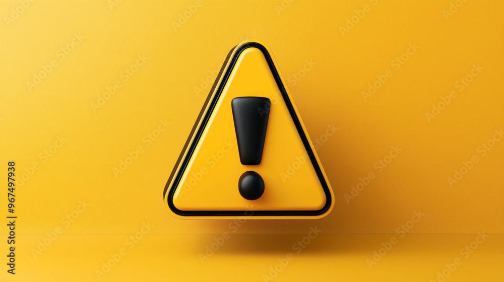 Yellow triangular warning sign with black exclamation mark in the ...