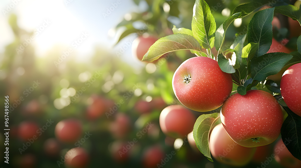 Obraz premium Organic apple orchard trees full of ripe apples