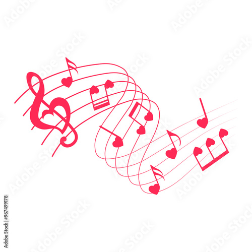 Music notes, heart shape, vector illustration.