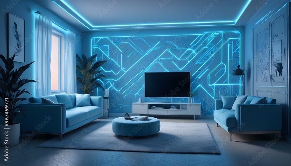 Photo interior modern design room 3d illustration; Photo interior modern design room 3d illustration;