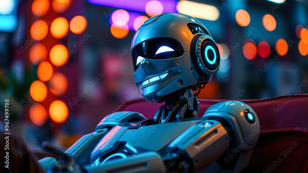 Fototapeta premium Futuristic Robot in a Neon City