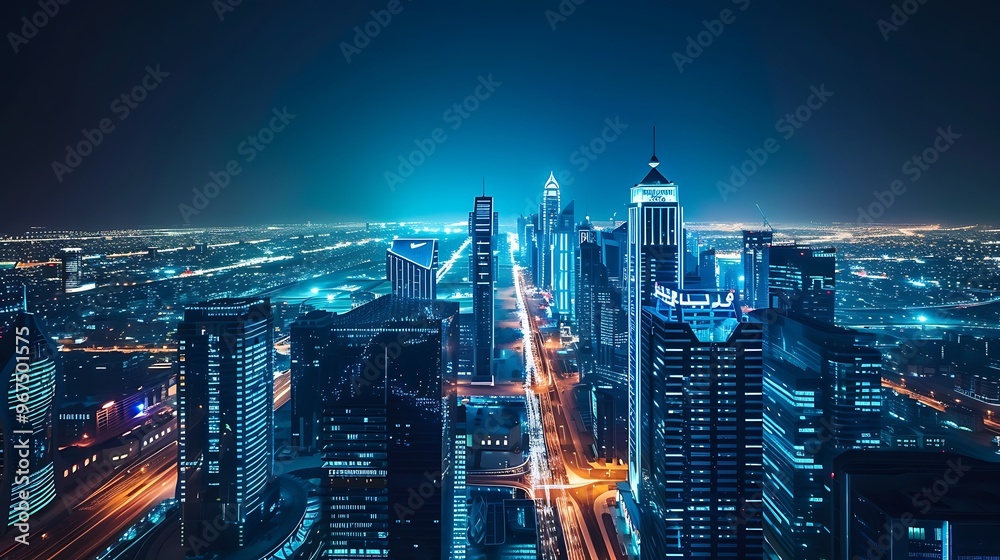 Night View of Riyadh Skyscrapers, Financial District, Business Theme, Simple Background, Riyadh Skyscrapers