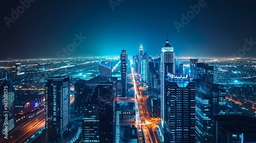 Obraz na płótnie Night View of Riyadh Skyscrapers, Financial District, Business Theme, Simple Background, Riyadh Skyscrapers w salonie