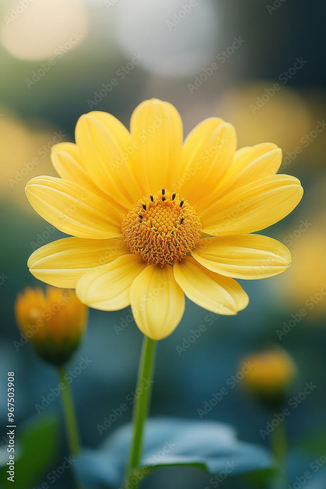 Close up yellow cosmos flower in garden Close up yellow cosmos flower in garden