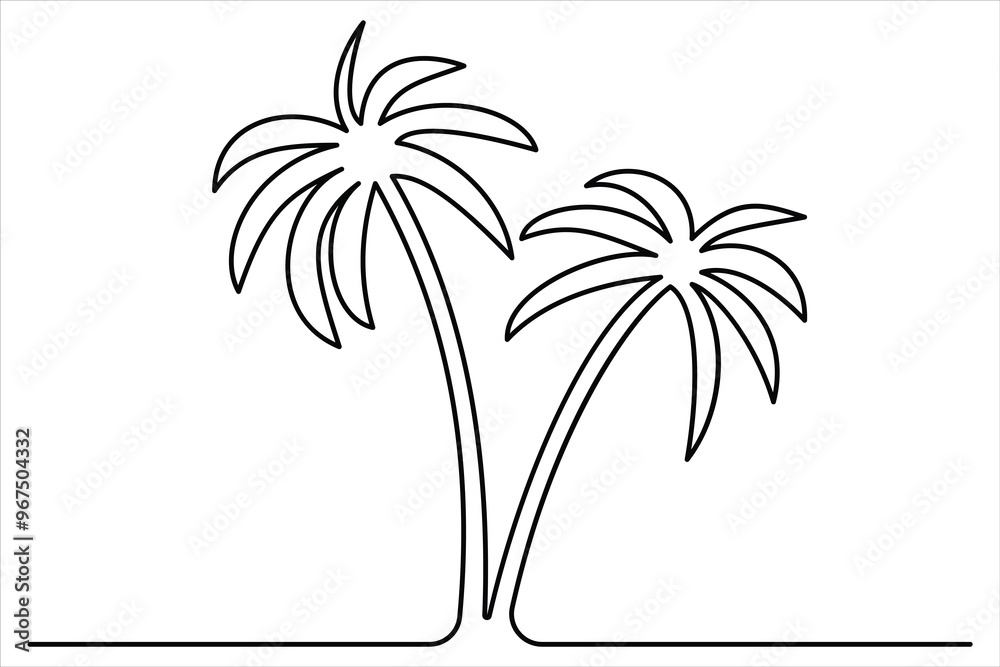 Obraz premium Continuous one line palm tree drawing Isolated on white background vector illustration 