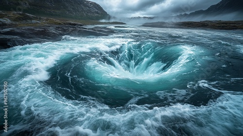 During high and low tides, river and ocean waters collide, creating whirlpools in the Saltstraumen maelstrom in Nordland, Norway.