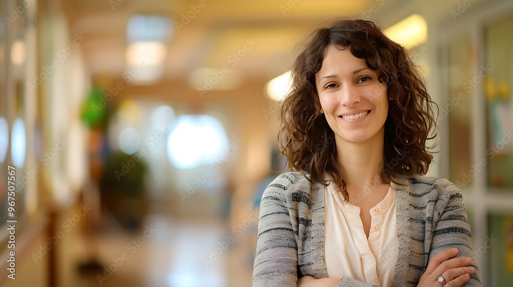 Portrait of a Social Worker in a Blurred Community Center Background, Portrait Shot, Social Worker, Community Center Background Portrait of a Social Worker in a Blurred Community Center Background, Portrait Shot, Social Worker, Community Center Background