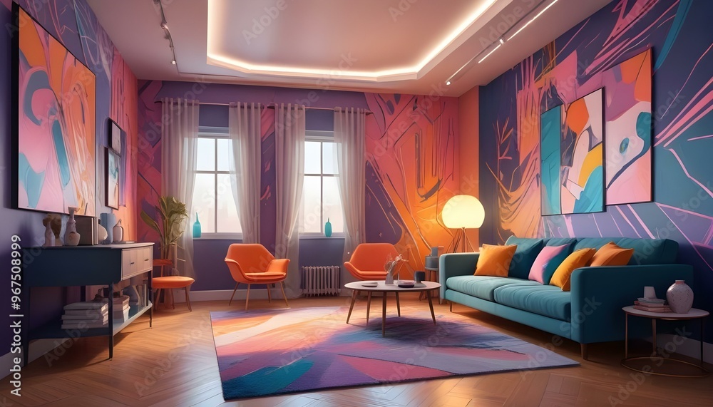 Photo interior modern design room 3d illustration; Photo interior modern design room 3d illustration;
