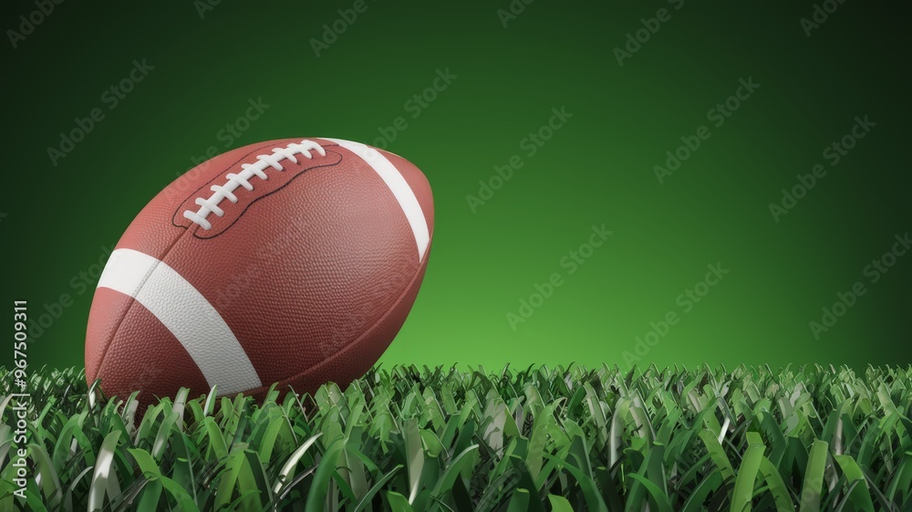 American football ball, sports and competition concept, green background with grass. American football ball, sports and competition concept, green background with grass.