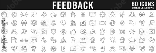 Feedback line icon big set. Review, like, customer, message, chat, comment etc. Editable stroke