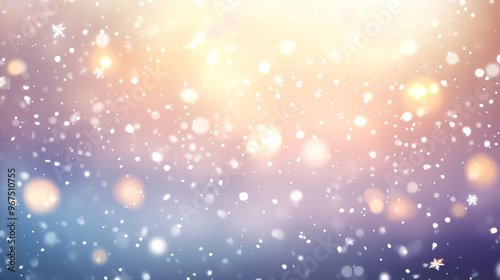  Christmas background, sparkling snowflakes falling against a soft gradient sky, subtle glowing lights in the distance, calm and magical winter atmosphere.