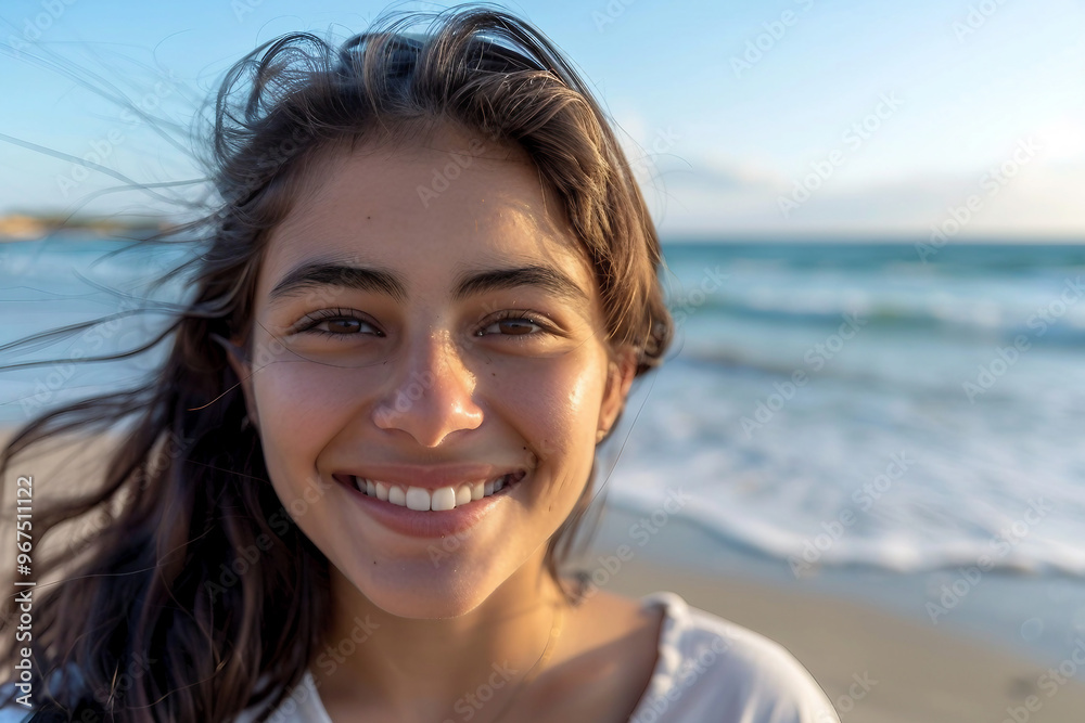 AI generated picture of happy woman taking selfie picture on summer vacation day AI generated picture of happy woman taking selfie picture on summer vacation day