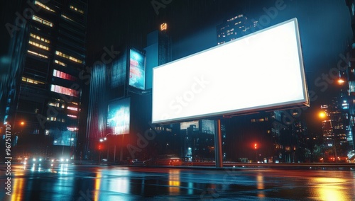 Blank Billboard In A Neon-Lit Cityscape