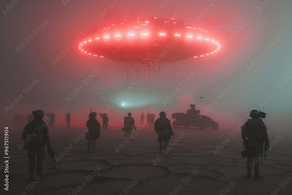 Mysterious ufo encounter and alien abduction with flying saucer generative AI Mysterious ufo encounter and alien abduction with flying saucer generative AI