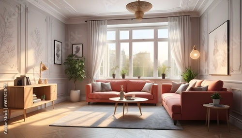 Photo interior modern design room 3d illustration;