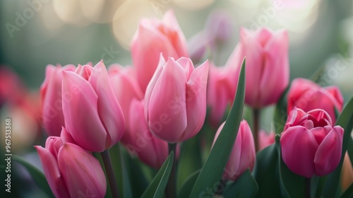 "Beautiful Pink Tulips in Full Bloom with Soft Background - Nature Photography of Spring Flowers"