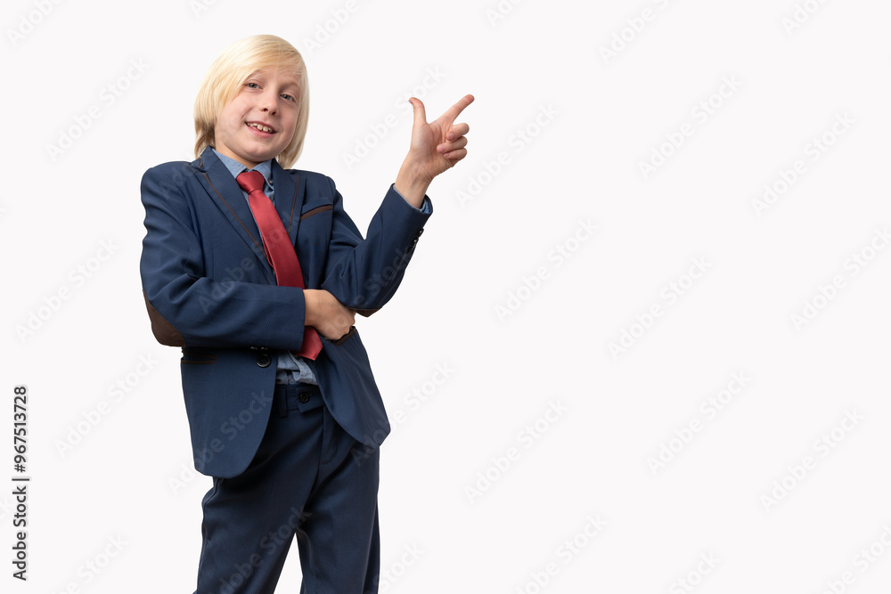 Portrait of a young businessman pointing at copy space on white background Portrait of a young businessman pointing at copy space on white background