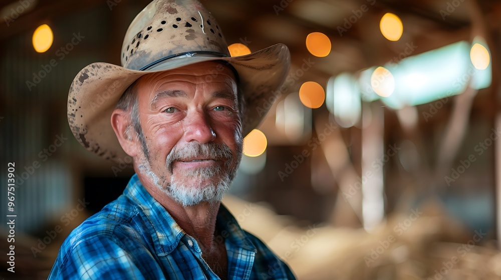 Portrait of a Farmer in a Blurred Barn Background, Portrait Shot, Farmer, Barn Portrait of a Farmer in a Blurred Barn Background, Portrait Shot, Farmer, Barn