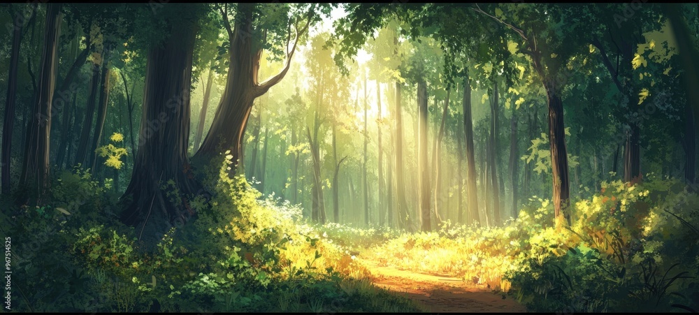 Sunlit Forest Path: A Tranquil Woodland Scene Sunlit Forest Path: A Tranquil Woodland Scene