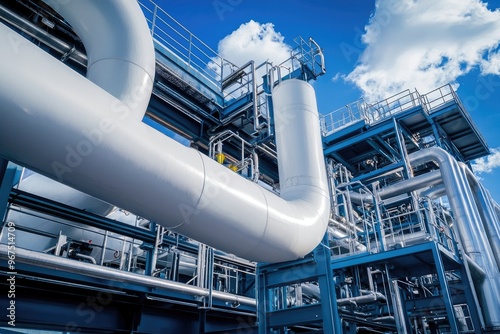 Industrial Plant with Large Steel Pipes and Blue Steel Structures