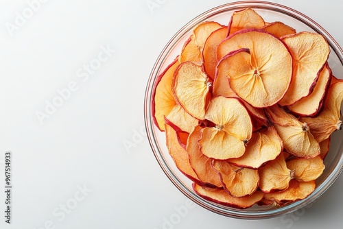 Dried Apple Slices Displayed in a Clear Bowl on a Light-Colored Background