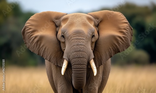 Majestic Elephant Standing in the Savannah With Ears Flared in the Afternoon Light