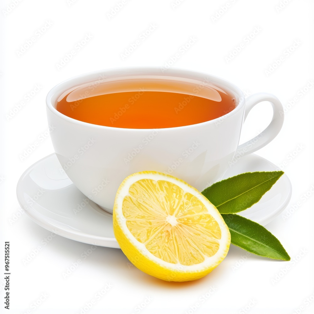 A cup of tea with a slice of lemon on the side A cup of tea with a slice of lemon on the side
