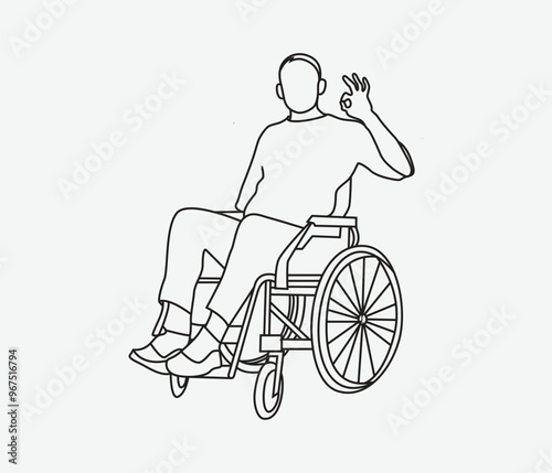 vector continuous line drawing of a person in wheelchair