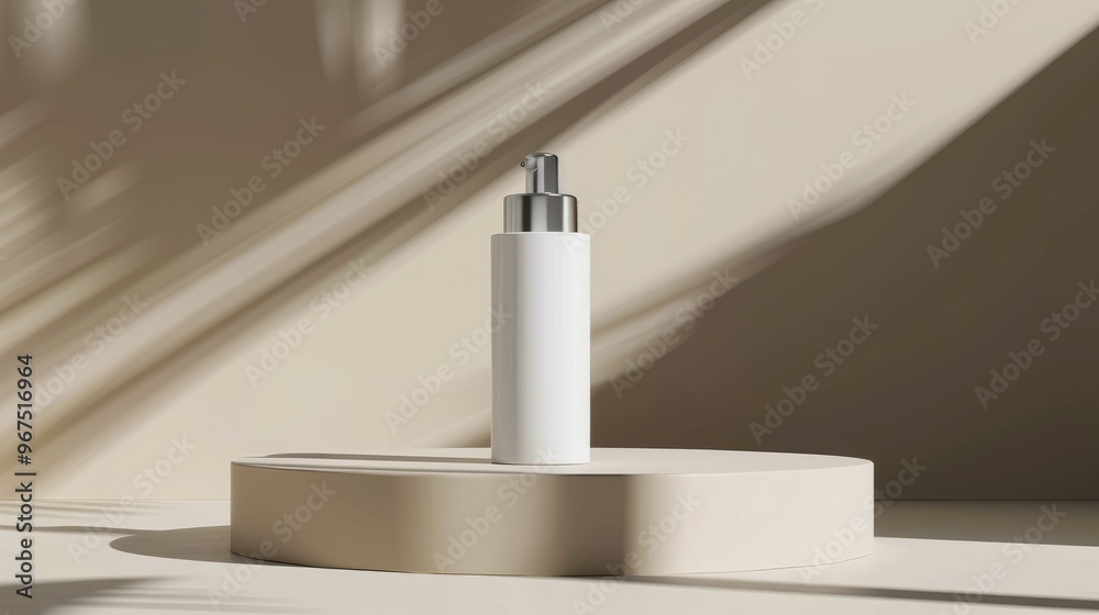 Cosmetic lotion bottle on podium with empty area Cosmetic lotion bottle on podium with empty area