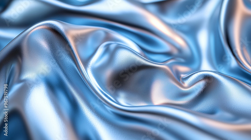 Smooth Metallic Satin Folds In Blue Digital Background