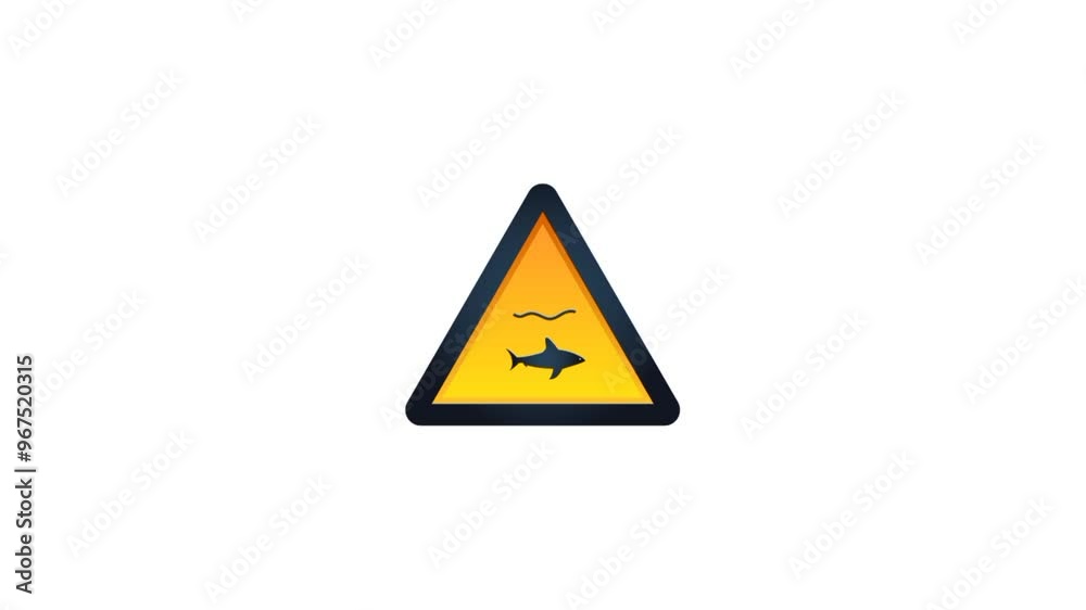 Warning sign shark attack. No swimming icon animated 4k Warning sign shark attack. No swimming icon animated 4k