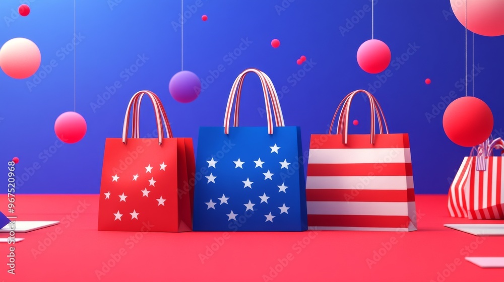Obraz premium Three Shopping Bags with American Flag Designs