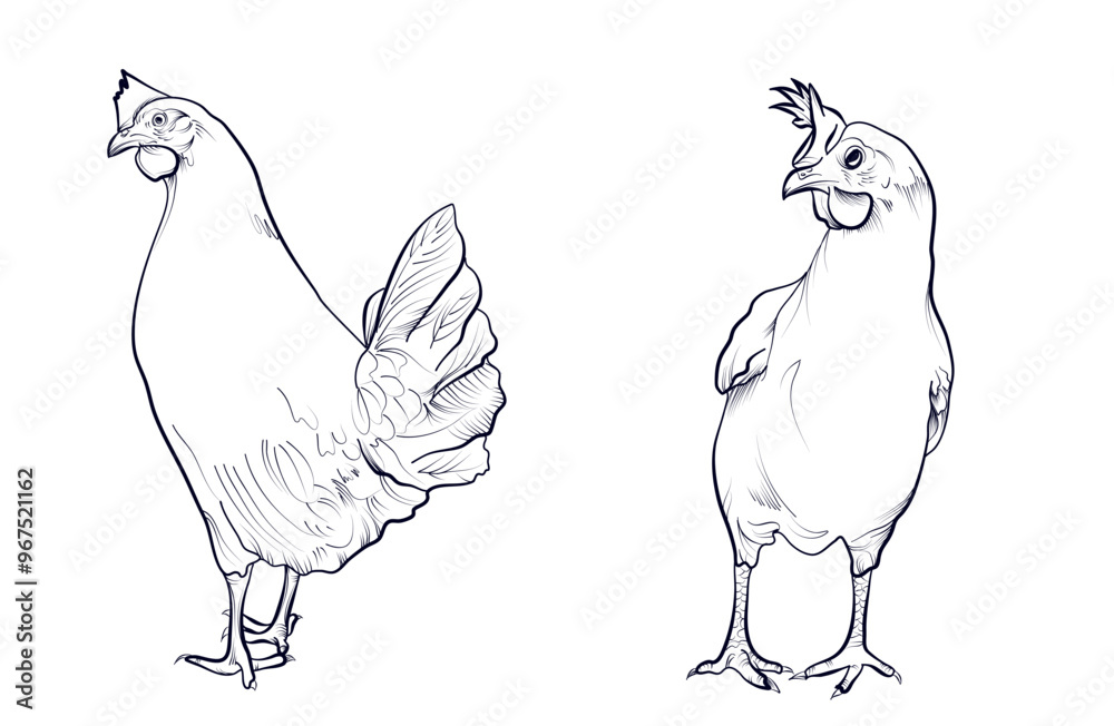 Fototapeta premium set of hand-drawn chicken, chicken vector