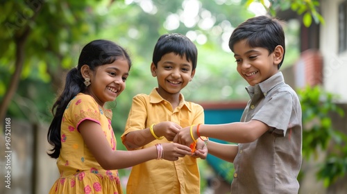 Indian families celebrating Raksha Bandhan, sisters tying rakhis on brothers wrists on August 22 photo