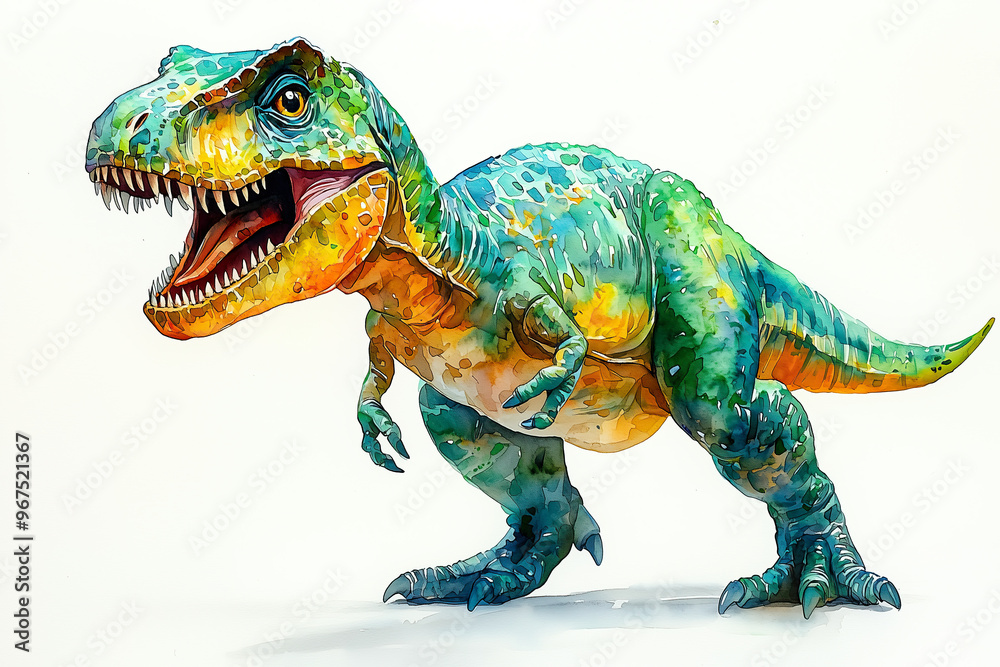 Obraz premium Charming Watercolor T-Rex with Vibrant Colors and Playful Expression