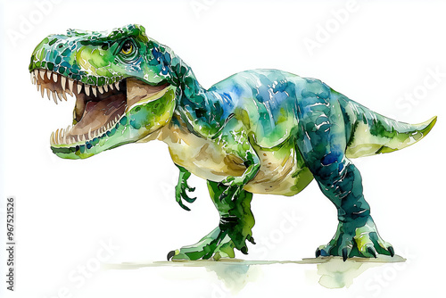 Charming Watercolor T-Rex with Vibrant Colors and Playful Expression