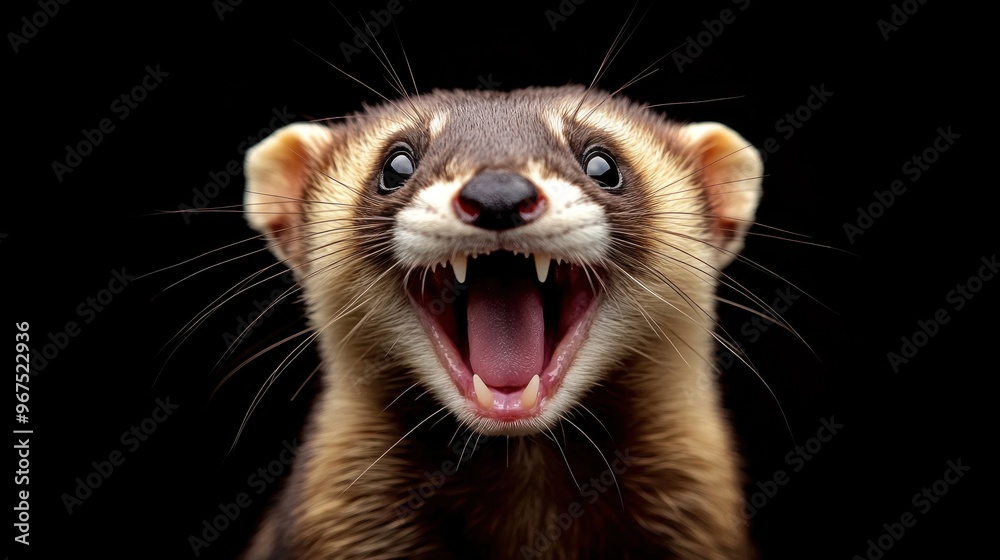 Close-up Portrait of a Ferret with Open Mouth