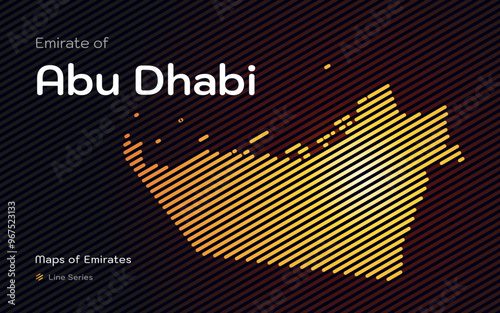 Abstract Map of Emirate of Abu Dhabi in a line stipes Pattern. Maps of Emirates UAE