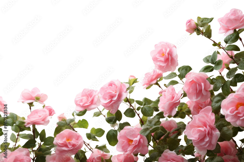 Obraz premium PNG Pink flowers with green leaves