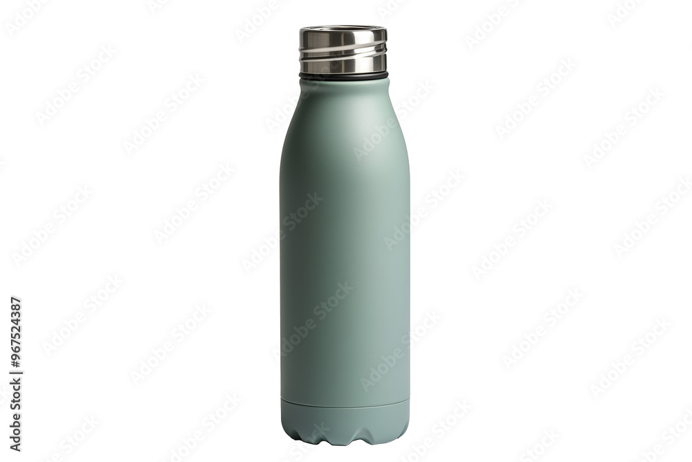 A sleek, matte green insulated water bottle with a stainless steel cap. This eco-friendly, reusable bottle is perfect for keeping beverages hot or cold while on the go. A sleek, matte green insulated water bottle with a stainless steel cap. This eco-friendly, reusable bottle is perfect for keeping beverages hot or cold while on the go.