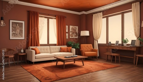 Photo interior modern design room 3d illustration;