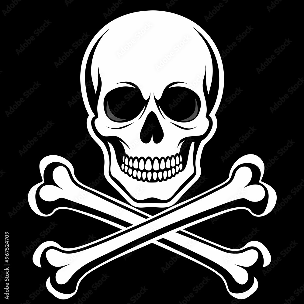 Skull and Crossbones Icon in Black and White, Pirate and Halloween Symbol Skull and Crossbones Icon in Black and White, Pirate and Halloween Symbol